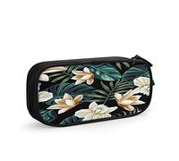 Estuche de gran capacidad con diseño de hojas de palmera, flores tropicales, plantas botánicas, hojas de palmera, bolsa de almacenamiento, bolsa de almacenamiento grande, papelería escolar para