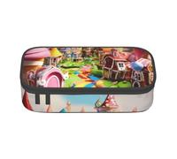 Estuche de gran capacidad con estampado de Candy Land, bolsa de almacenamiento para suministros de oficina, Negro, One Size, Art Deco