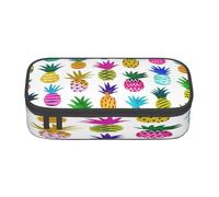 Estuche de gran capacidad con estampado de piña colorido con cremallera, bolsa de almacenamiento portátil para artículos de papelería