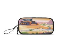 Estuche de gran capacidad para estudiantes, bonito estuche para la escuela preparatoria con compartimento, construcción, camión, caricatura, camino, desierto