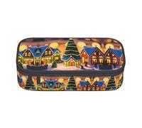 Estuche de gran capacidad para lápices, bolsa de lápices portátil, estuche para bolígrafos, caja para oficina, aldea de Navidad, Christmas Village, Una talla, Moda