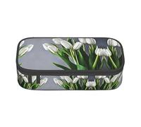 Estuche de gran capacidad para lápices, bolsa de lápices portátil, estuche para bolígrafos, caja para oficina, aldea de Navidad, Flores de tulipanes blancos, Una talla, Moda