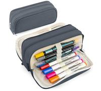 Estuche de gran capacidad para lápices con 3 compartimentos, organizador de papelería con cremallera, organizador de suministros escolares para adolescentes y adultos (azul oscuro)