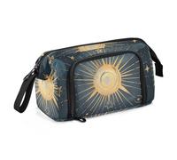Estuche de gran capacidad para lápices con ranura, estuche con cremallera para enfermeras, cosméticos, tarot astrología azul-dorado