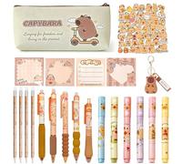Estuche de Lápices Capybara 71 Piezas, Juego de Papelería Práctico con Bolígrafos Borrables, Lápices, Resaltadores, Pegatinas, Notas Adhesivas y Llaveros, Ideal para Estudiantes, Escuela y Oficina