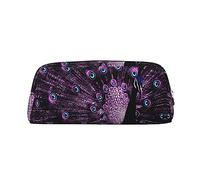 Estuche de lápices con estampado de pavo real morado, cuero elegante para estuche de lápices, color, 5.0cm*10.5cm*20.5cm, Estuche para lápices