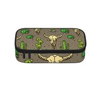 Estuche de lápices de calavera de toro y lindo cactus de gran capacidad, bolsa de papelería de oficina, bolsa de cosméticos con compartimentos para niñas, niños y adultos