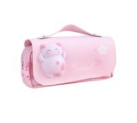 Estuche de Lápices de Gatito,Estuche de Tres Compartimentos Estuche Portátil con Lindos Gatitos Kawaii Gato Rosa Gran Capacidad para Niñas Juventud Estudiantes Adultos