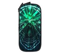 Estuche de lápices de gran capacidad, caja de lápices verde con diseño de calavera y rayos de ciencia, estuche para bolígrafos para escuela media/secundaria, oficina, universidad, niña y niño adulto