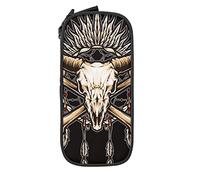 Estuche de lápices de gran capacidad con cuernos de vaca, tribu de calaveras, caja de lápices negra nativa, estuche para bolígrafos para escuela media/secundaria, oficina, universidad, niña y niño a