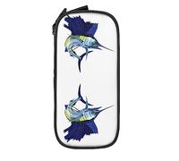 Estuche de lápices de gran capacidad con estampado de pez vela azul, bolsa de lápices de tela Oxford, bolsa de lápices doble grande, #172, 21x10.5x5cm