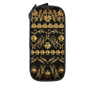 Estuche de lápices de gran capacidad Diseño barroco Flor floral Caja de lápices de oro horizontal Estuche para bolígrafos para la escuela media / secundaria Oficina Universidad Adulto Niña y niño