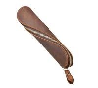 Estuche de lápices de piel en forma de S, 20 x 6 cm, estuche vintage para lápices con cremallera para escuela, trabajo, oficina