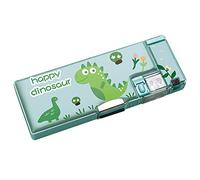 Estuche de Lápices de Plástico con Dibujos Bonitos, Estuche Multifuncional de Doble Cara para Bolígrafos de Gran Capacidad, Suministros Escolares para Niños (Dinosaurio)