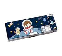Estuche de Lápices de Plástico con Dibujos Bonitos, Estuche Multifuncional de Doble Cara para Bolígrafos de Gran Capacidad, Suministros Escolares para Niños (Astronauta)
