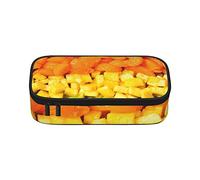 Estuche de lápices de rayas blancas y negras de gran capacidad, bolsa de papelería de oficina, bolsa de cosméticos con compartimentos para niñas, niños y adultos, arco iris de frutas, talla única