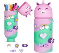 Estuche de lápices de silicona extensible 2 en 1 - Diseño de unicornio lindo, rana y monstruos para la escuela, la oficina y los viajes, unicornio., 18,5 cm (haut)