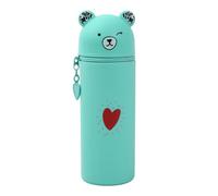 Estuche de Lápices de Silicona Suave, Kawaii Estuche Escolar Lapices Vertical, Estuche de Gran Capacidad Forma de Animales, Cute Oso Aesthetic Estuche Papeleria de Cremallera para Niños Niñas (Verde)