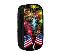 Estuche de lápices grande con estampado de fuegos artificiales de la bandera de América del Día de la Independencia, estuche de lápices duradero, bolsa de papelería portátil, organizador de papelerí