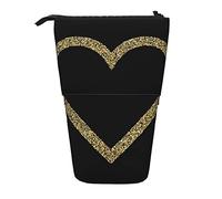 Estuche de lápices telescópico con corazón de Confeti metálico con Purpurina Dorada, portalápices con Cremallera, Bolsa de Maquillaje, Estuche para lápices, Estuche para bolígrafos