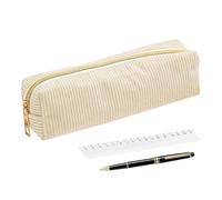 Estuche de lápiz escolar genérico - Stationery Organizer | Corduroy Storage Pouch with Solid Color Design, Writing Tools Holder, Zippered Accessory Bag for Study, Pen Case for Home Use, Cream Colored