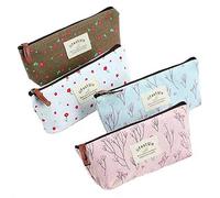 Estuche de lápiz, Flor, Estuche de Bolsillo, lápiz de Lona de Lona, Bolsa de Almacenamiento para papelerías, cosméticos de Viaje, Cremallera, Bolsa pequeña Cartera (4 Paquetes), Multicolor, Retro,