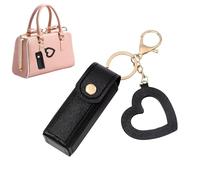 Estuche de lápiz labial de piel, organizador de lápiz labial - soporte de maquillaje - elegante funda portátil de piel sintética para lápiz labial, estuche pequeño con colgante de amor para