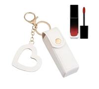 Estuche de lápiz labial - Estuche cosmético pequeño | Elegante lápiz labial de piel sintética portátil con colgante de amor para lápiz labial, brillo de labios, perfume, esmalte de uñas, blanco, 1