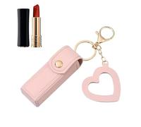 Estuche de lápiz labial - Estuche cosmético pequeño | Elegante lápiz labial de piel sintética portátil con colgante de amor para lápiz labial, brillo de labios, perfume, esmalte de uñas, rosa, 1 unité