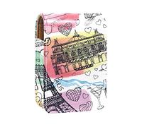 Estuche de lápiz labial personalizado, bolsa de maquillaje portátil, bolsa de cosméticos, soporte para lápiz labial, organizador de maquillaje, Francia, París, Torre Eiffel, patrón de amor, Varios colores, 9.5x2x7 cm/3.7x0.8x2.7 in