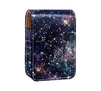 Estuche de lápiz labial personalizado, bolsa de maquillaje portátil, bolsa de cosméticos, soporte para lápiz labial, organizador de maquillaje, azul oscuro, cielo estrellado, estrellas, planeta, Varios colores, 9.5x2x7 cm/3.7x0.8x2.7 in