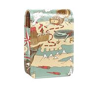 Estuche de lápiz labial personalizado, bolsa de maquillaje portátil, bolsa de cosméticos, soporte para lápiz labial, organizador de maquillaje, mapa del tesoro náutico pirata vintage, Varios colores, 9.5x2x7 cm/3.7x0.8x2.7 in