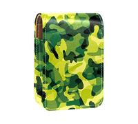 Estuche de lápiz labial portátil abstracto con patrón de camuflaje amarillo verde para viajes, mini caja de almacenamiento de lápiz labial con espejo para mujeres y mujeres, bolsa de cosméticos de cuero, Varios colores, 9.5x2x7 cm/3.7x0.8x2.7 in
