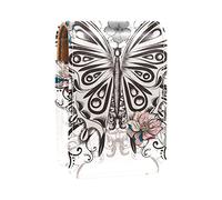 Estuche de lápiz labial portátil Boho Hand Draw Butterfly Fowers para viajes, mini caja de almacenamiento de lápiz labial con espejo para mujeres y mujeres, bolsa de cosméticos de cuero, Varios colores, 9.5x2x7 cm/3.7x0.8x2.7 in