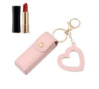 Estuche de lápiz labial portátil | Bolso de labios de viaje, elegante estuche de labios de piel sintética con colgante de corazón para lápiz labial y brillo de labios Super regalo de cumpleaños, rosa