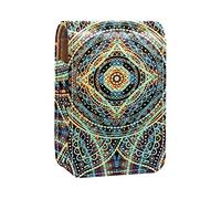 Estuche de lápiz labial portátil con diseño de mandalas bohemias para viajes, mini caja de almacenamiento de lápiz labial con espejo para mujeres y mujeres, bolsa de cosméticos de cuero, Varios colores, 9.5x2x7 cm/3.7x0.8x2.7 in