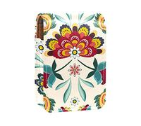 Estuche de lápiz labial portátil con estampado floral vintage retro étnico bohemio para viajes, mini caja de almacenamiento de lápiz labial con espejo para mujeres y mujeres, bolsa de cosméticos de cuero, Varios colores, 9.5x2x7 cm/3.7x0.8x2.7 in