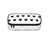 Estuche de lona con diseño de corazones negros de gran capacidad, organizador de escritorio, bolsa de papelería con cremallera