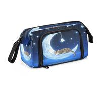 Estuche de lona de gran capacidad, bolsa de lápices de maquillaje para oficina, universidad, escuela, niños, adolescentes, estudiantes, gatos, carillones de viento con gato, talla única, dibujos