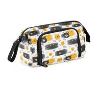 Estuche de lona de gran capacidad para lápices, bolsa de maquillaje, para oficina, universidad, escuela, niños, adolescentes, estudiantes, osos, azulejos, corazones, Patrón de corazones de azulejos de