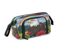 Estuche de lona de gran capacidad para lápices, bolsa de maquillaje para oficina, universidad, escuela, niños, adolescentes, estudiantes, águila, arco iris, rosa, Eagle Rainbow Rose, Talla única,