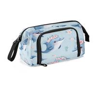 Estuche de lona de gran capacidad para lápices, bolsa de maquillaje para oficina, universidad, escuela, niños, adolescentes, estudiantes, guirnaldas, delfín