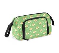 Estuche de lona de gran capacidad para lápices, bolsa de maquillaje para oficina, universidad, escuela, niños, adolescentes, estudiantes, huevos, patrón de estrellas verdes, Patrón de huevos y