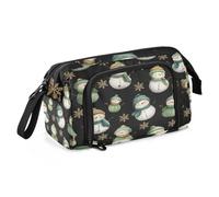 Estuche de lona de gran capacidad para lápices, bolsa de maquillaje para oficina, universidad, escuela, niños, adolescentes, estudiantes, muñeco de nieve verde, copos de nieve