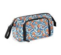 Estuche de lona de gran capacidad para lápices, bolsa de maquillaje para oficina, universidad, escuela, niños, adolescentes, estudiantes, baloncesto, patrón de ondas azules, Patrón de ondas azules de