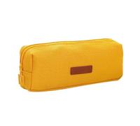 Estuche de lona ecológico - Estuche con cremallera pequeño y portátil - Estuche para lápices para escuela, oficina, viajes, para niñas, niños, adolescentes y adultos, amarillo, Color puro, llano
