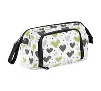 Estuche de lona para lápices de gran capacidad, para oficina, universidad, escuela, niños, adolescentes, estudiantes, amor, patrón verde, Love Green Pattern 1, Talla única, Caricatura