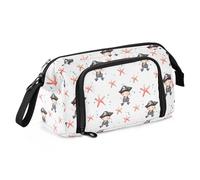 Estuche de lona para lápices de gran capacidad, para oficina, universidad, escuela, niños, adolescentes, estudiantes, pequeños piratas con diseño de estrella de mar, Patrón de estrella de mar pirata,