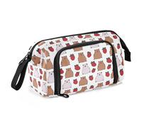 Estuche de lona para lápices de gran capacidad, para oficina, universidad, escuela, niños, adolescentes, estudiantes, pradera, perro, fresa, azulejos, Patrón de azulejos de fresa Prairie Dog, Talla