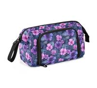 Estuche de lona para lápices de gran capacidad, para oficina, universidad, escuela, niños, adolescentes, estudiantes, flores, azulejos planos, hojas, patrón morado, Azulejo plano con diseño de hojas